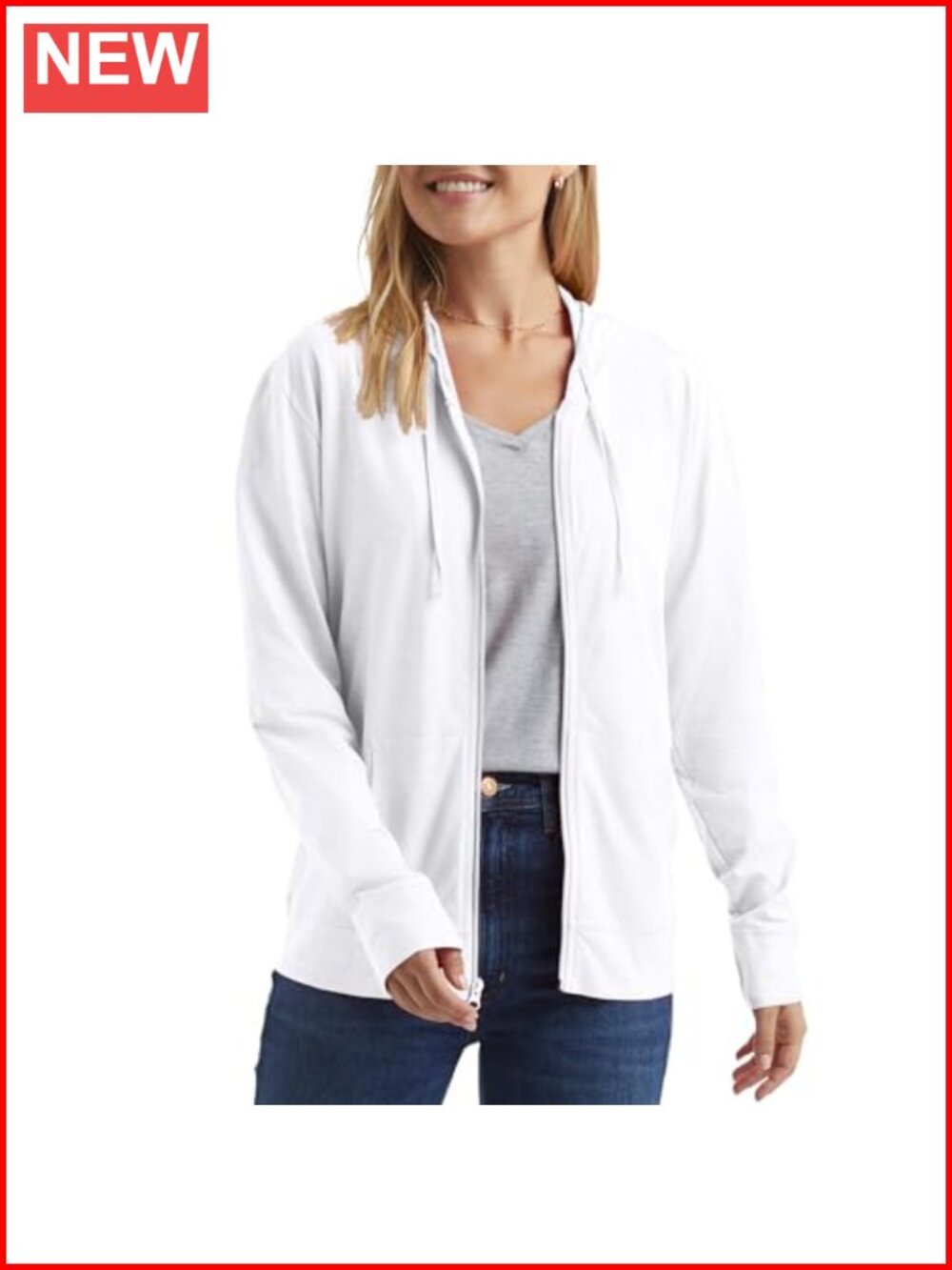Hanes Women's Lightweight Full Zip Hoodie Textured Cotton Zip Up T-Shirt Hoodie